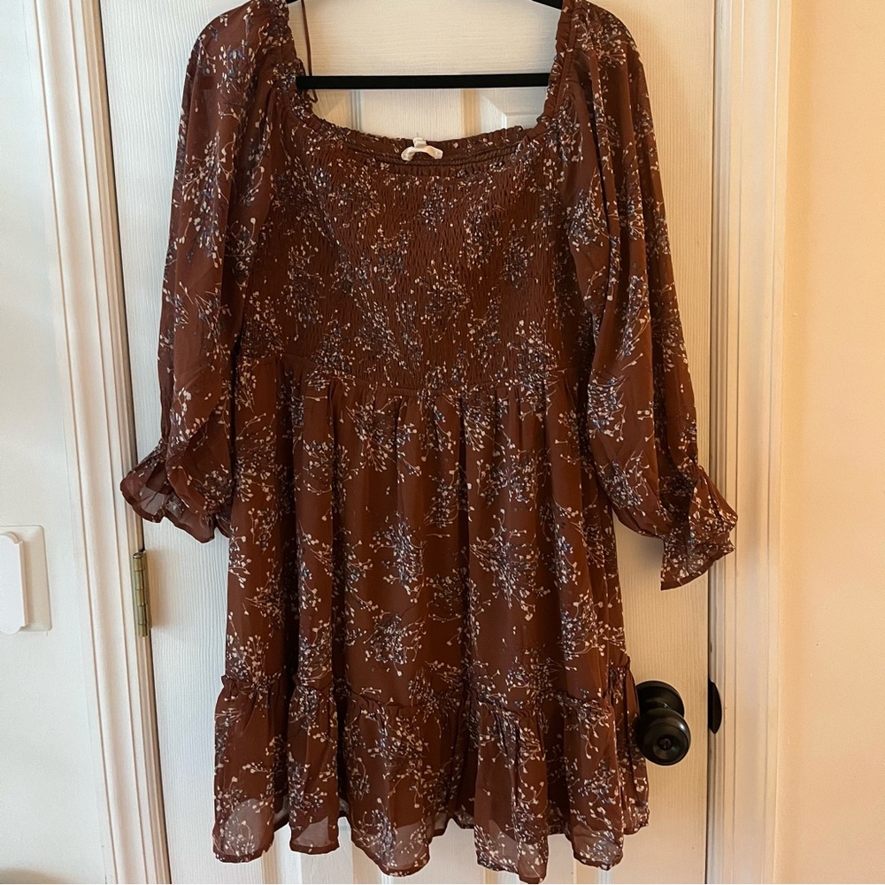 Promesa Brown Floral Long Sleeve Dress